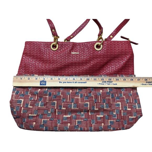 Longaberger Women's Large Tote Purse American Flag Pattern Gold Hardware Red - Picture 8 of 8